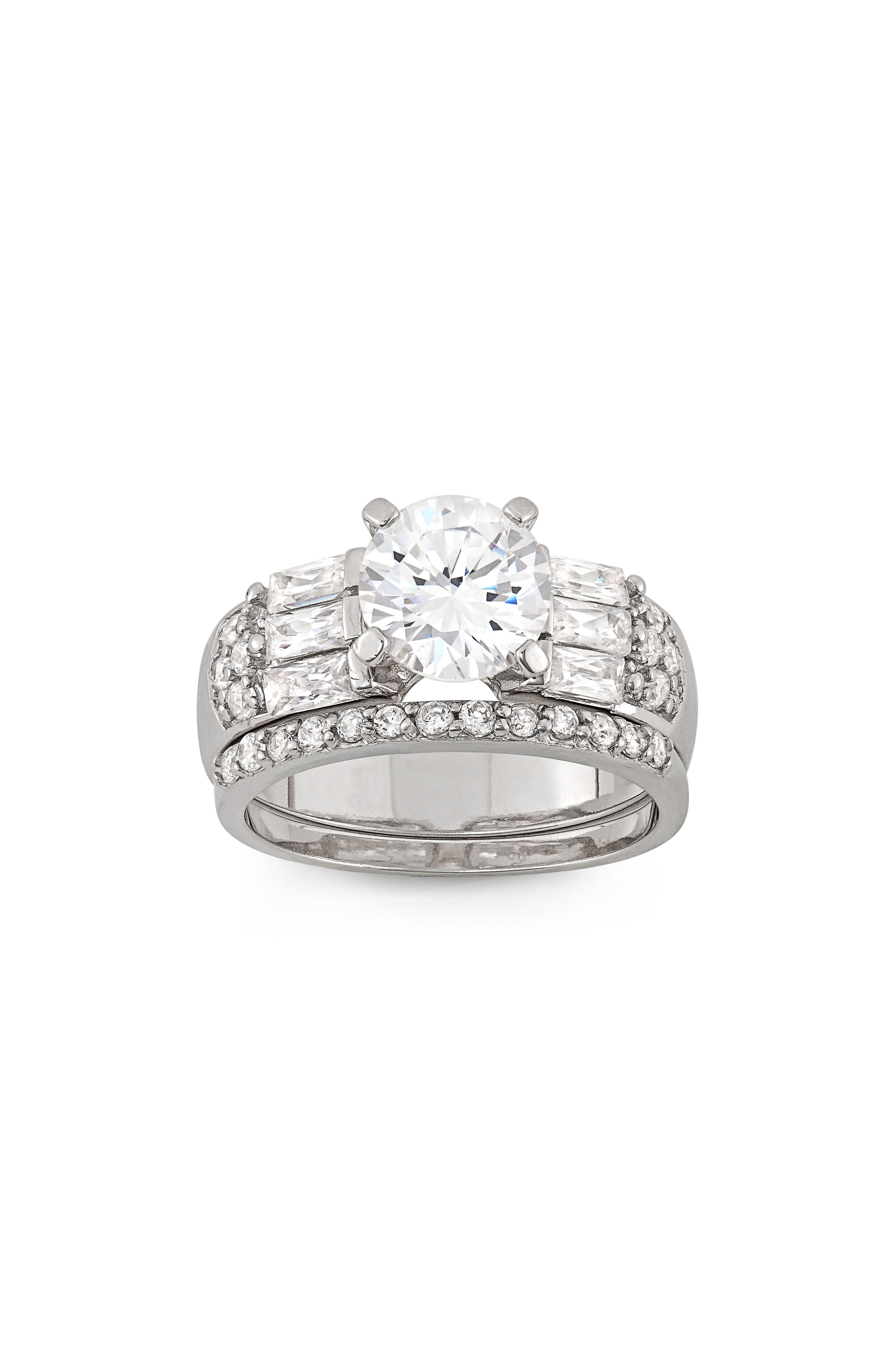 FZN Sterling Silver CZ Two-Piece Bridal Ring Set