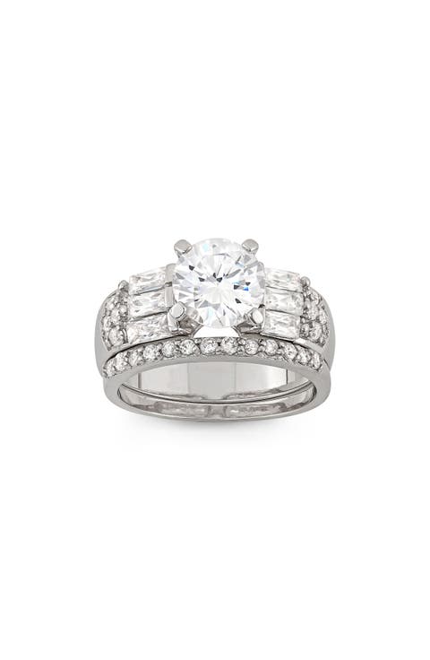 Sterling Silver CZ Two-Piece Bridal Ring Set