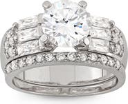 FZN Sterling Silver CZ Two-Piece Bridal Ring Set