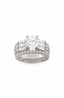 FZN Sterling Silver CZ Two-Piece Bridal Ring Set