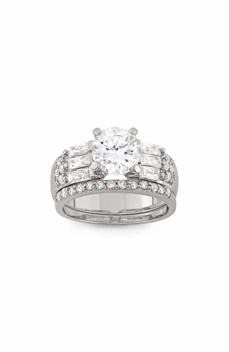 FZN Sterling Silver CZ Two-Piece Bridal Ring Set