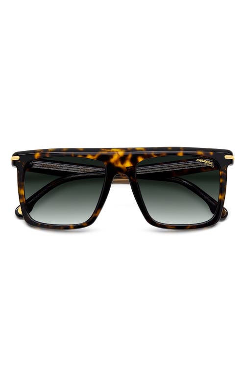 Carrera Eyewear 56mm Gradient Rectangular Flat Top Sunglasses In Havana/green Shaded
