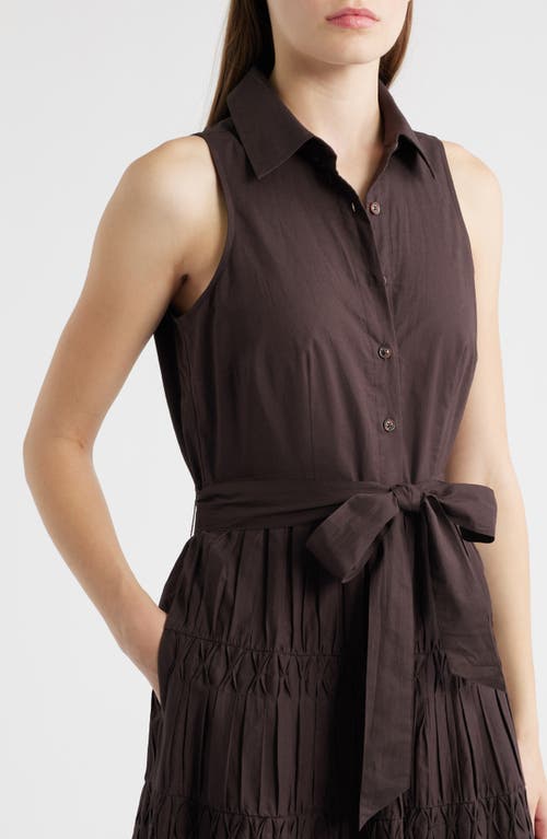 Anne Klein Diamond Detail Sleeveless Tie Waist Shirtdress In Brown