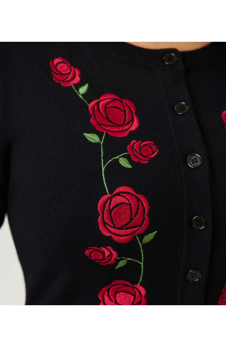 Unique Vintage Bookworm Cardigan, Alternate, color, Black W/ Red Roses