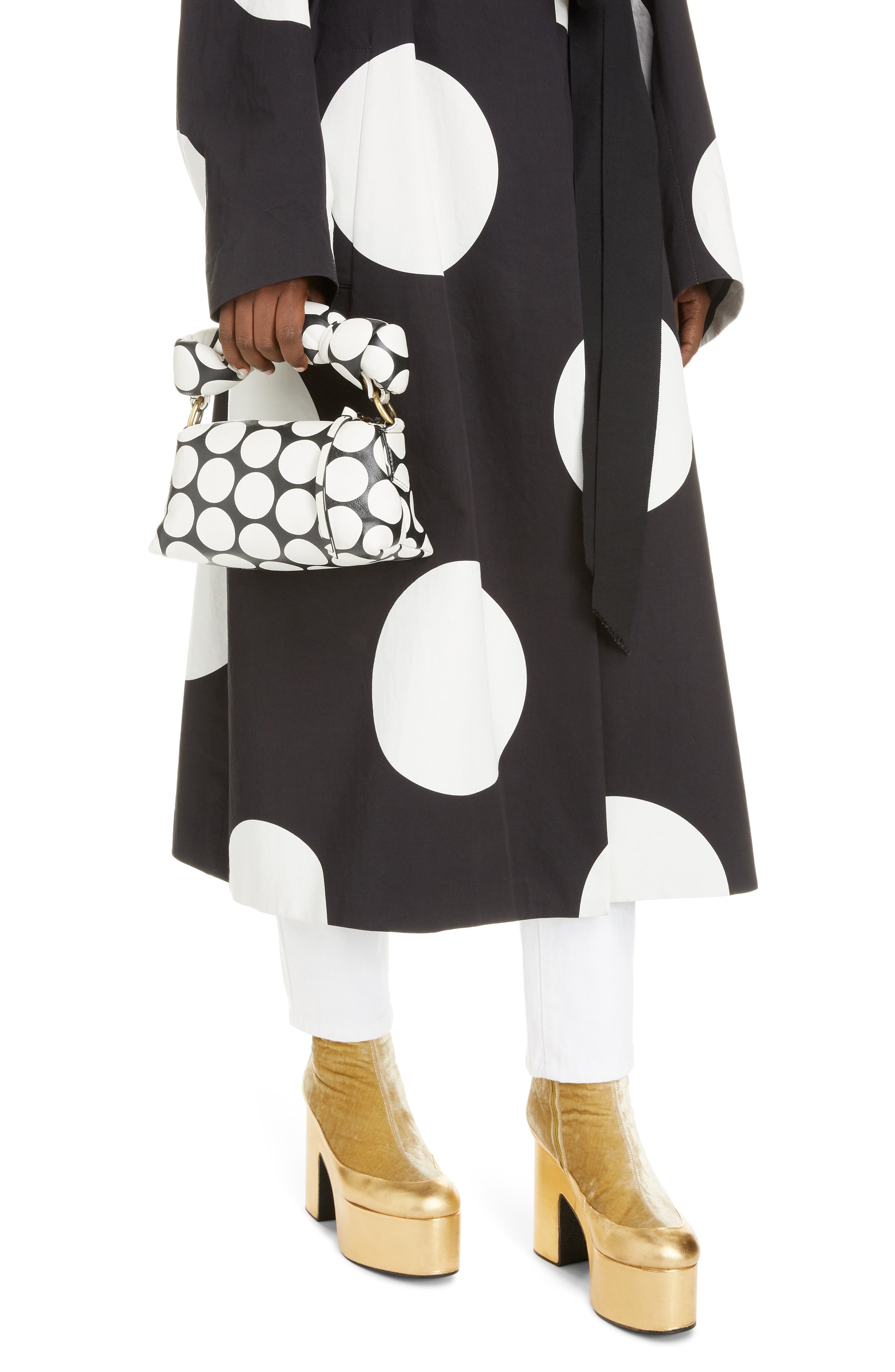 Dries Van Noten Large Puff Polka Dot Leather Clutch, Alternate, color, 