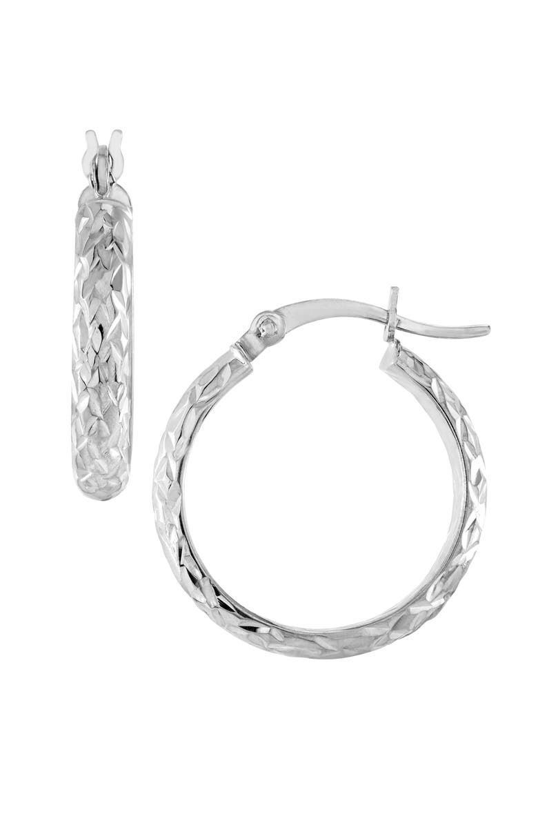 HAWLEY ST 10K White Gold Diamond Cut Huggie Hoop Earrings, Main, color, 