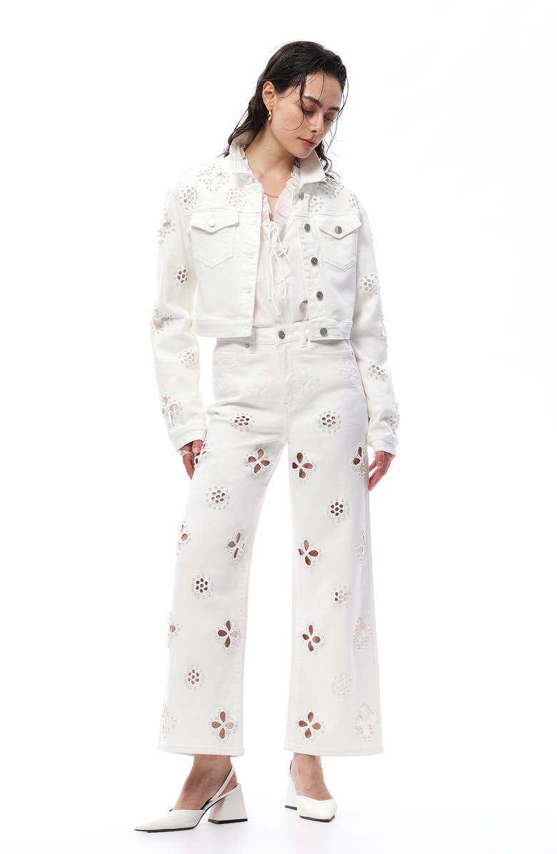 Bayeas Crop Denim Trucker Jacket, Alternate, color, White