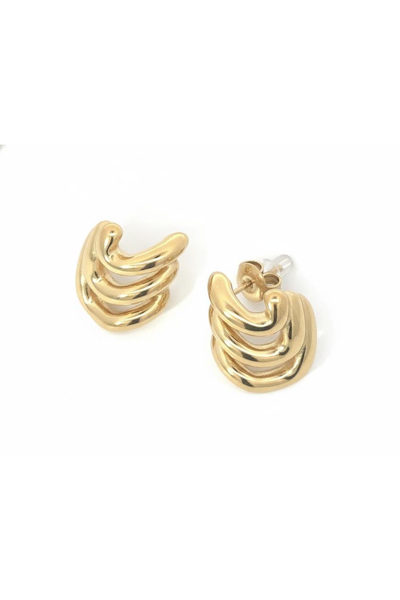 Triple Curve Stud Earrings, Alternate, color, yellow