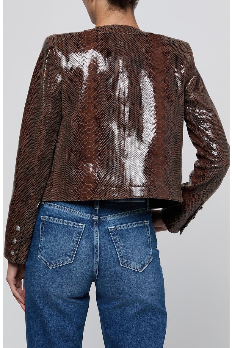 Jayde Snake Embossed Leather Collarless Jacket, Alternate, color, DARK CAPPUCCINO SNAKE