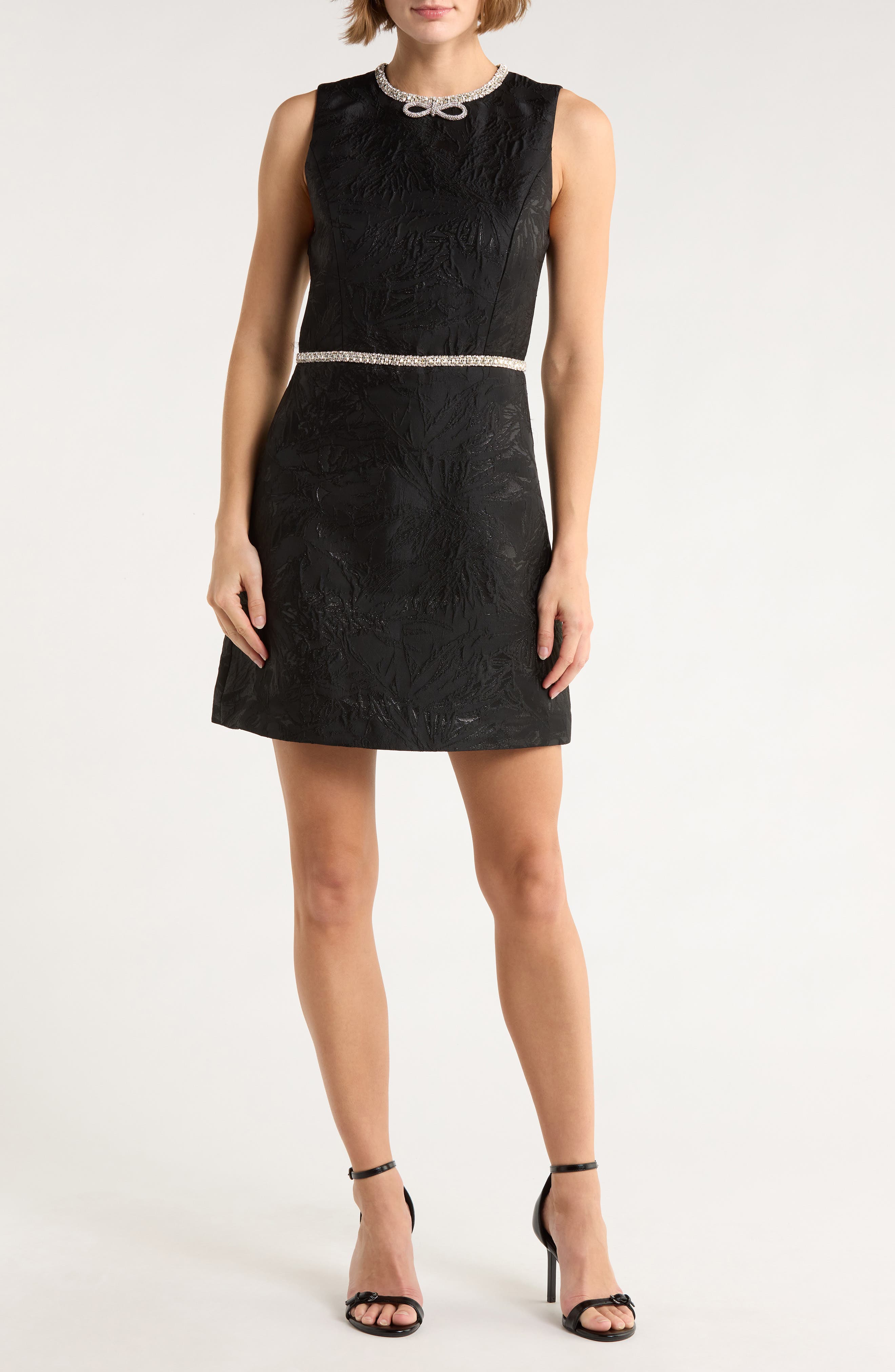Alice + Olivia Ellis Crystal Embellished Sleeveless Jacquard Minidress