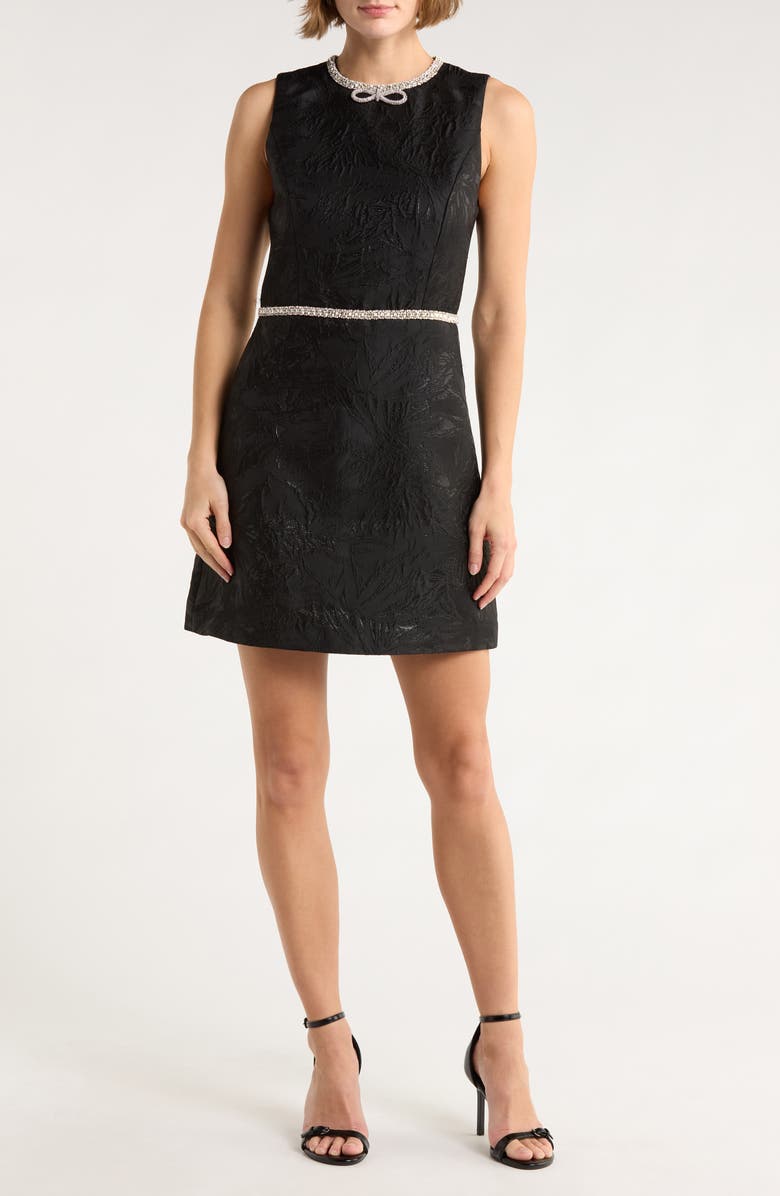 Alice + Olivia Ellis Crystal Embellished Sleeveless Jacquard Minidress, Main, color, Black