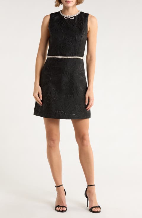 Ellis Crystal Embellished Sleeveless Jacquard Minidress