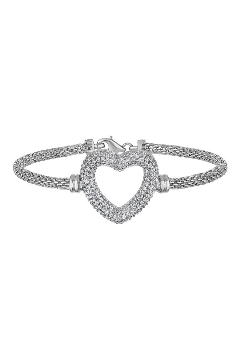 Cubic Zirconia Heart Mesh Bracelet, Main, color, WHITE
