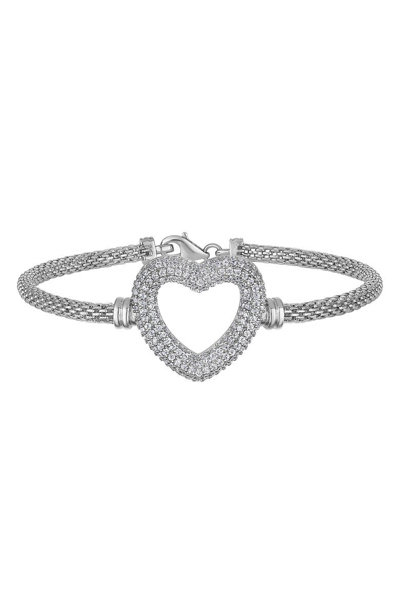 FZN Cubic Zirconia Heart Mesh Bracelet, Main, color, White