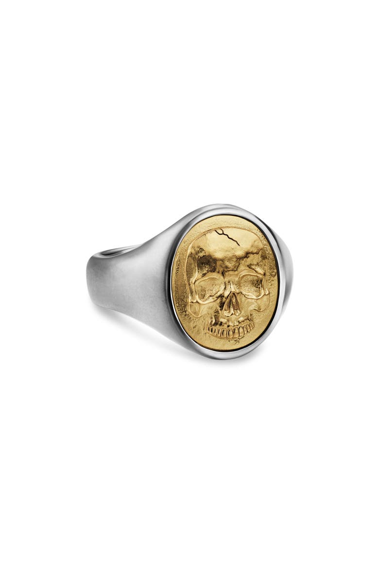 Men's Memento Mori Skull Ring in Sterling Silver with 14K Yellow Gold, 18.6mm, Alternate, color, SILVER