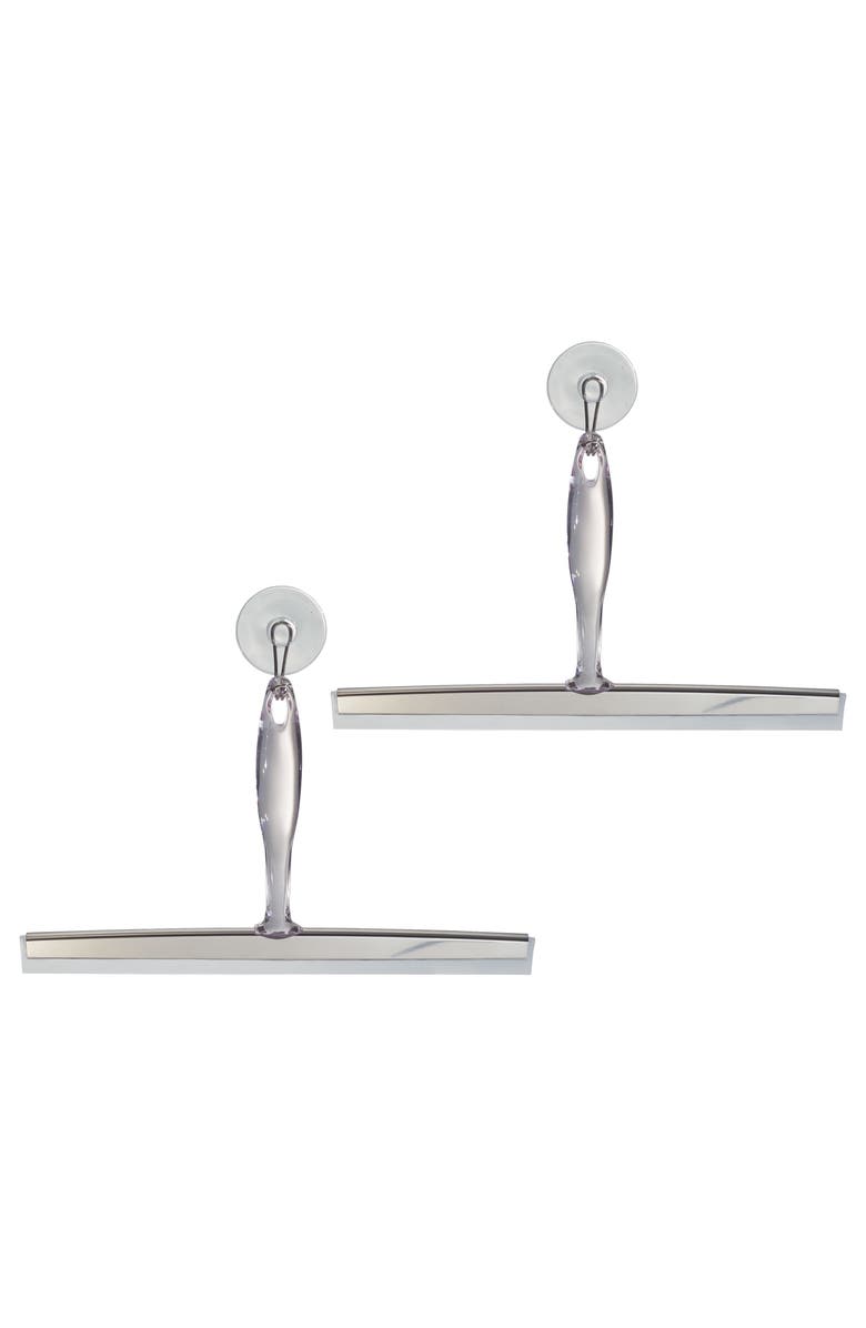 iDesign Shower Squeegee with Wall Hook, Set of 2, Clear/Stainless Steel, Main, color, Clear/Stainless