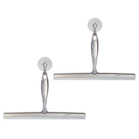 Shower Squeegee with Wall Hook, Set of 2, Clear/Stainless Steel