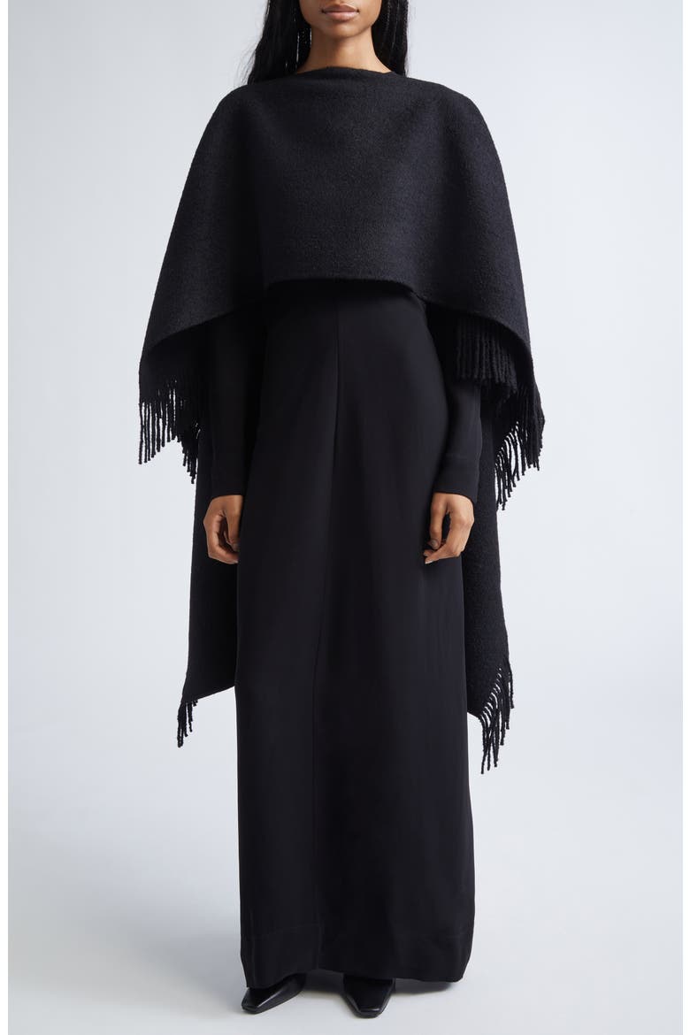 Slouch Waist Long Sleeve Cady Dress, Alternate, color, BLACK