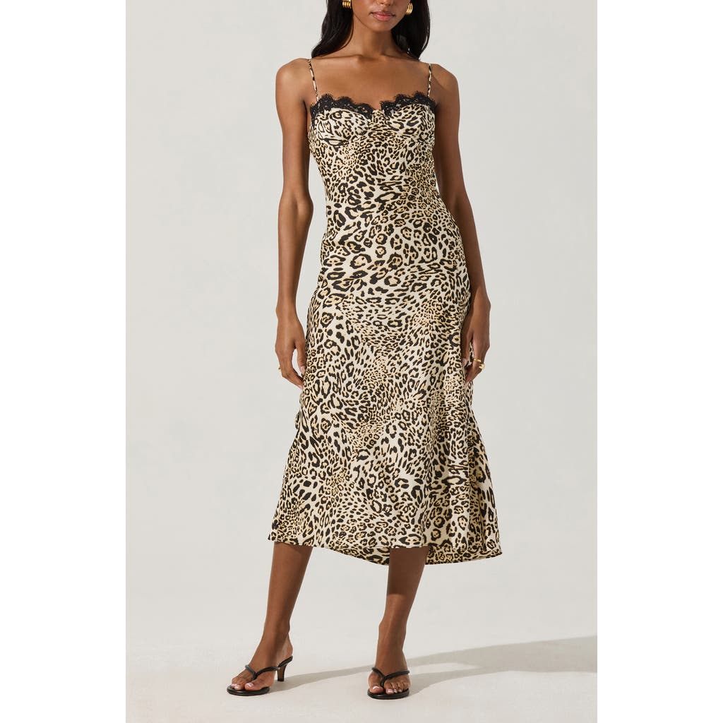 Astr The Label Lace Trim Satin Slipdress In Leopard Print