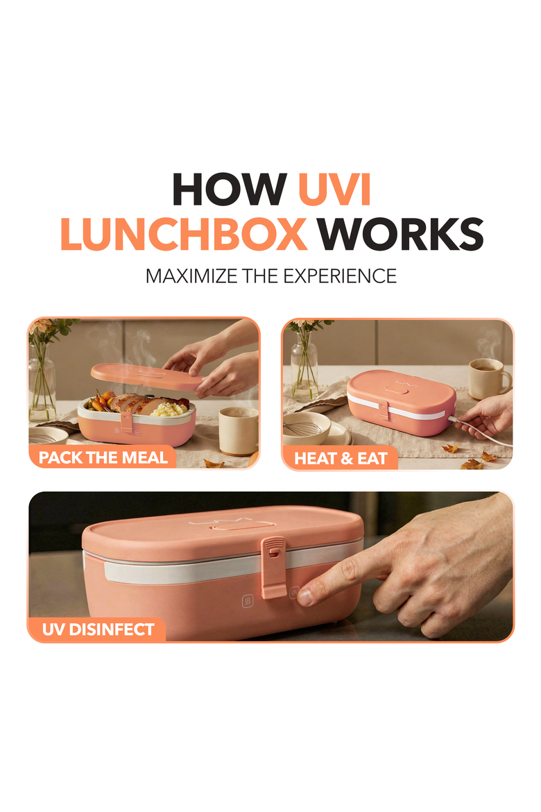 Self-Heating Lunch Box With USB-C Cord and UV Light Sanitizer, Alternate, color, Salmon