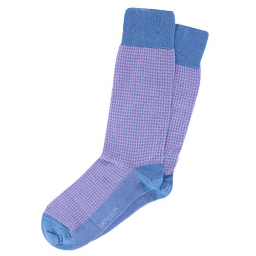 Trafalgar Doyle Houndstooth Design Mercerized Cotton Mid-calf Socks In Blue With Pink