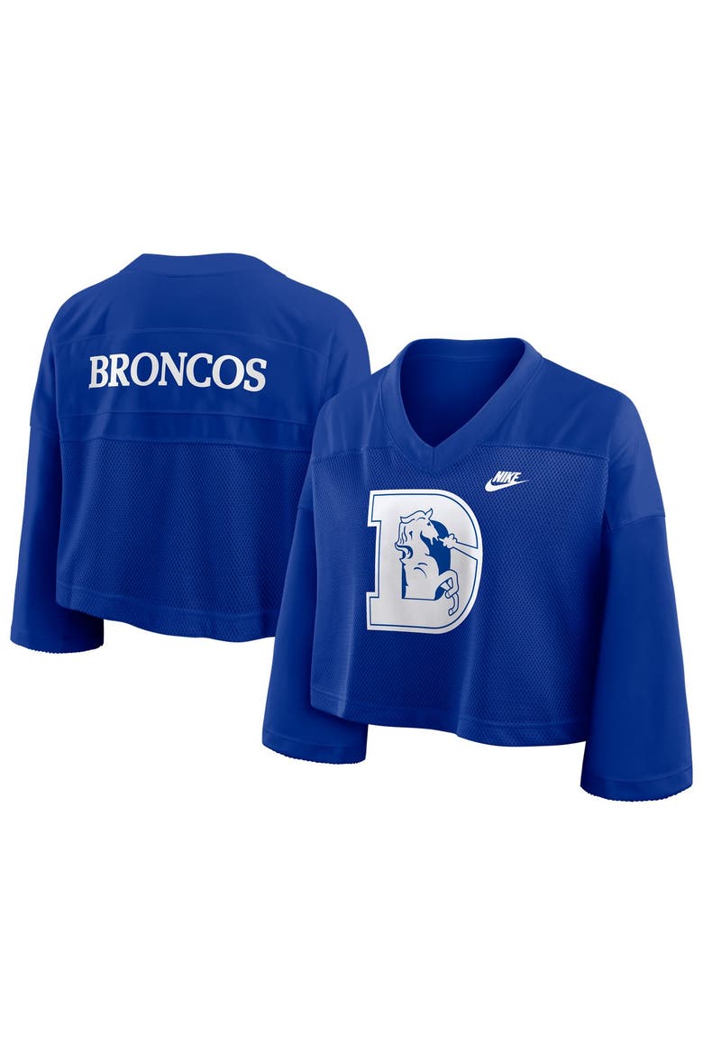 Women's Nike Royal Denver Broncos Rewind Cropped Mesh Dri-FIT Fashion Jersey, Main, color, Royal