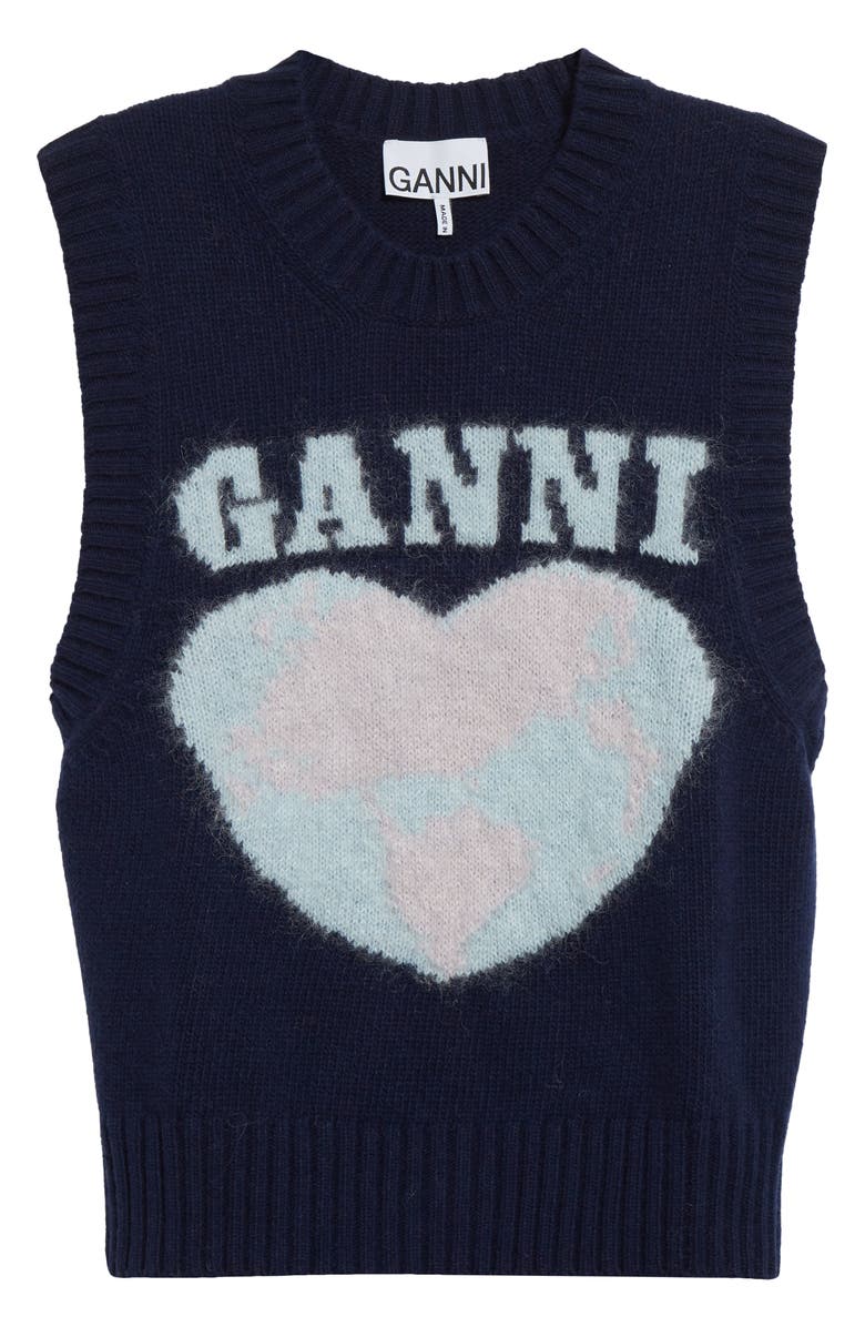 Ganni Heart Graphic Wool Blend Sweater Vest, Alternate, color,