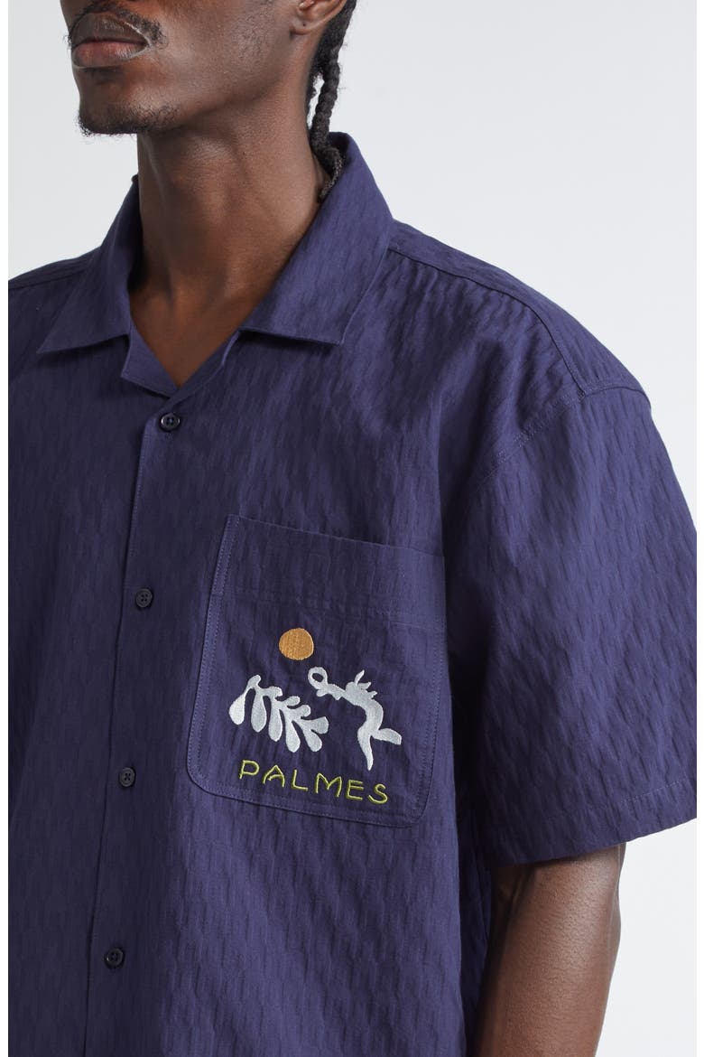 Garden Embroidered Cotton Camp Shirt, Alternate, color, DARK BLUE