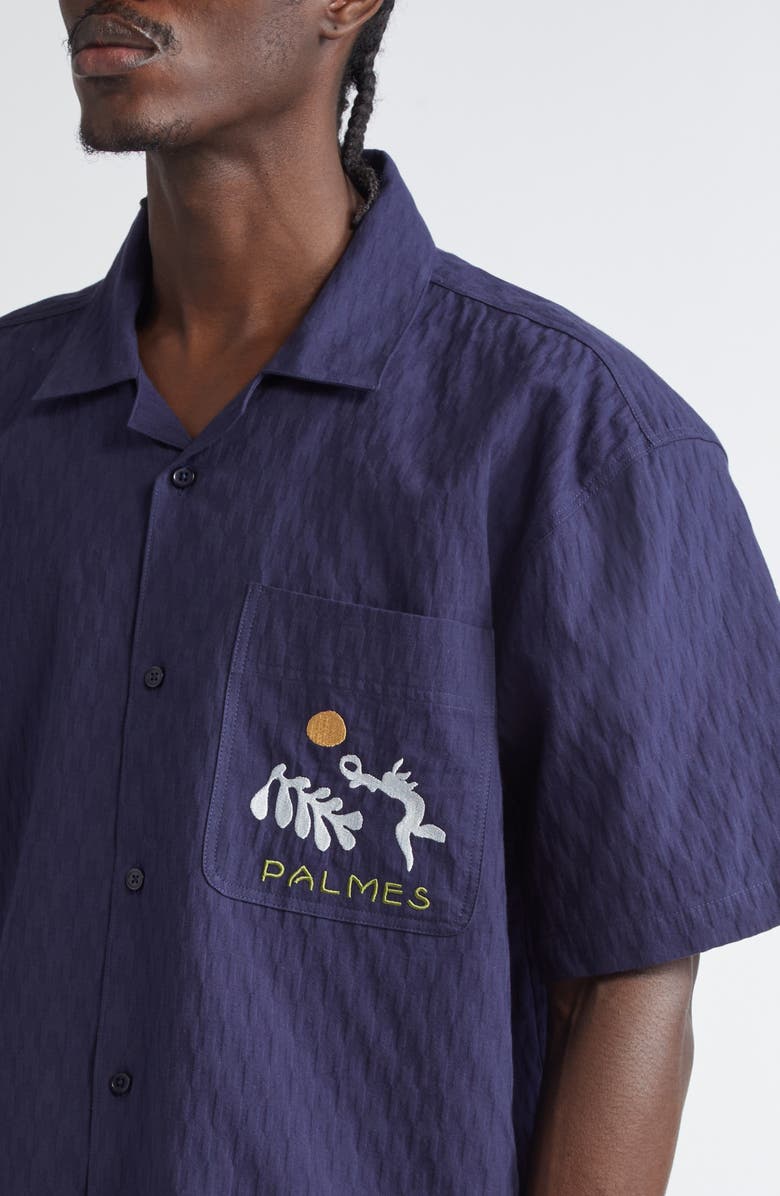 PALMES Garden Embroidered Cotton Camp Shirt, Alternate, color, Dark Blue
