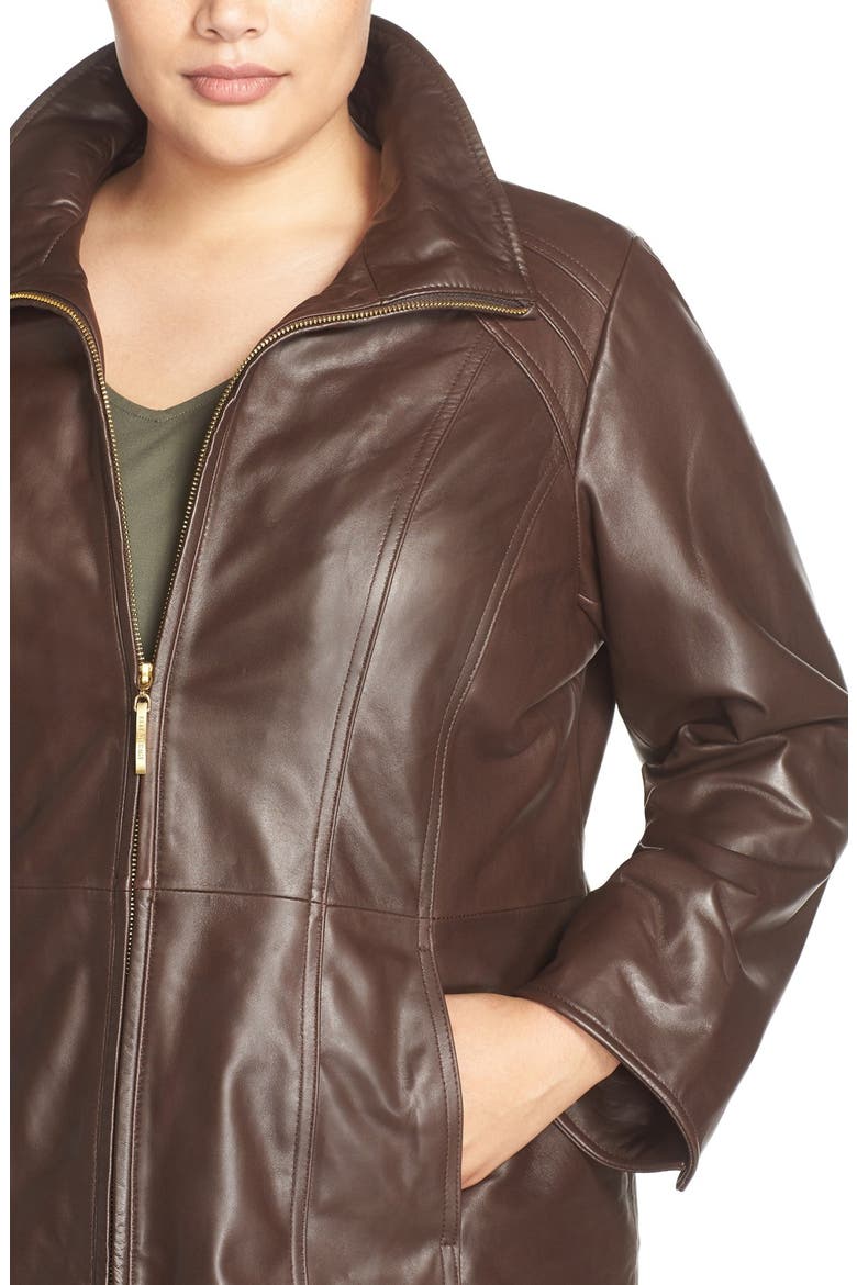 Leather Walking Coat, Alternate, color, BROWN