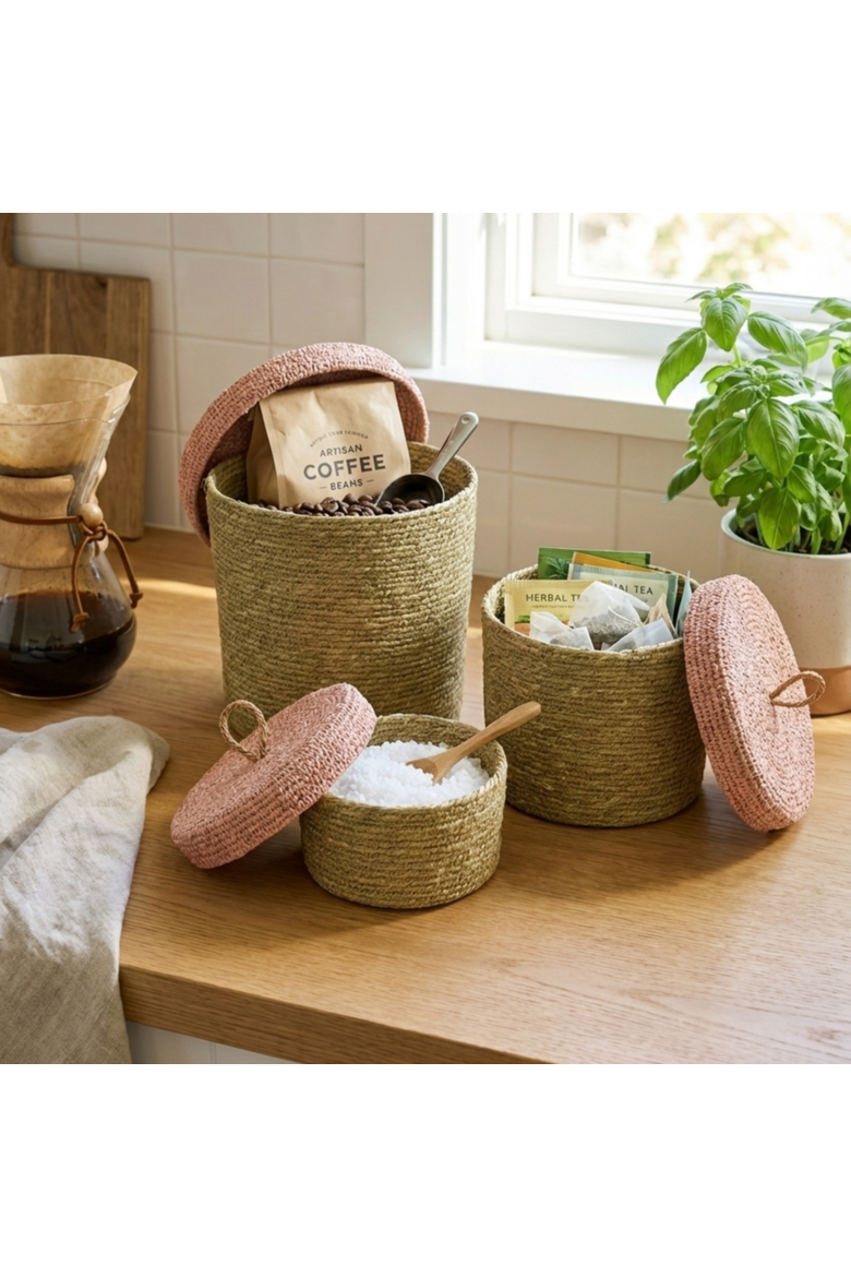 Hydra Woven Seagrass Nesting Canisters Set of 3, Rose, Alternate, color, Rose