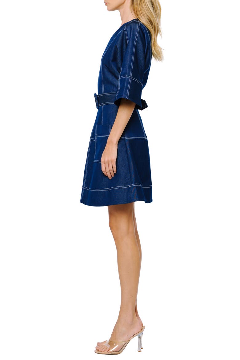 Polly Topstitch Detail Denim Look Dress, Alternate, color, NAVY