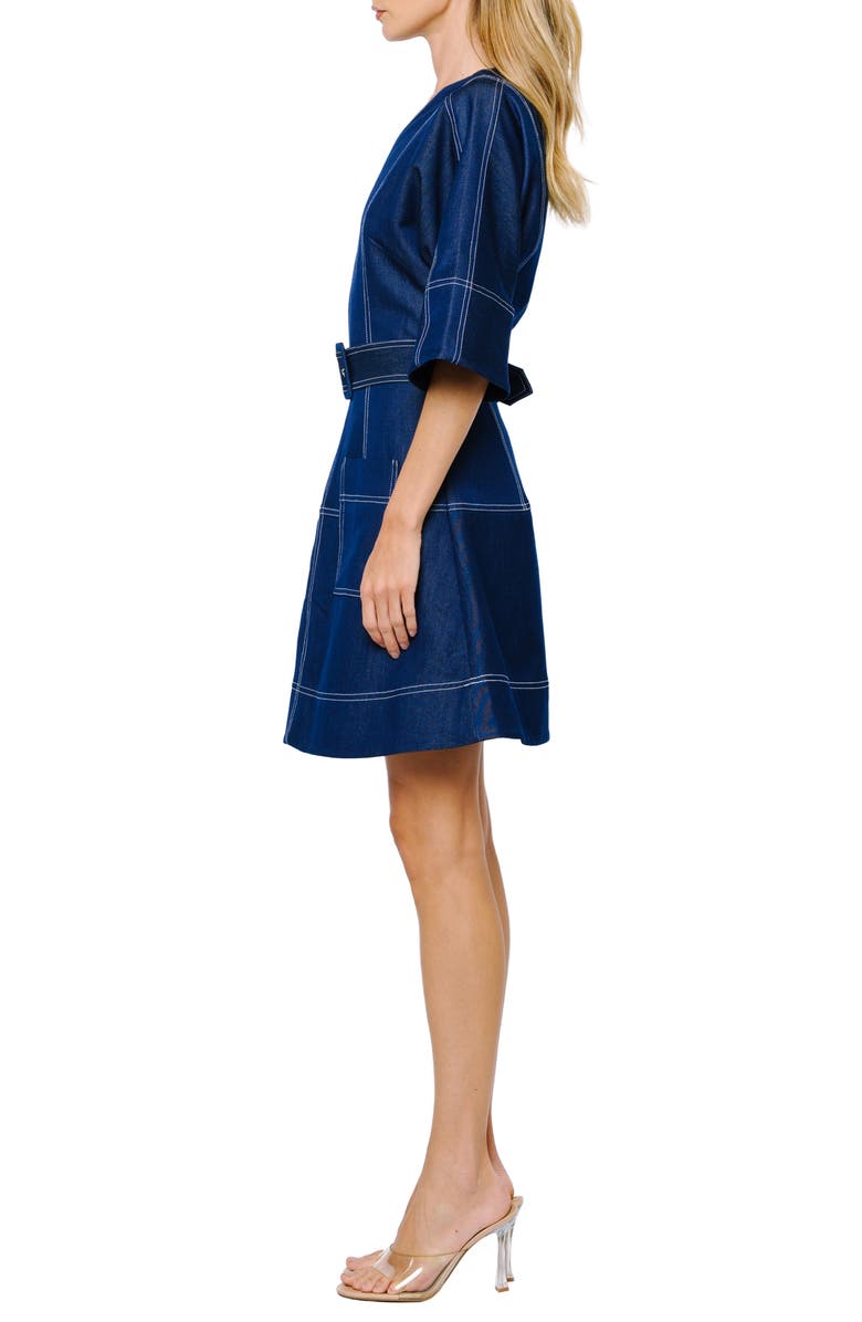 CIEBON Polly Topstitch Detail Denim Look Dress, Alternate, color, Navy