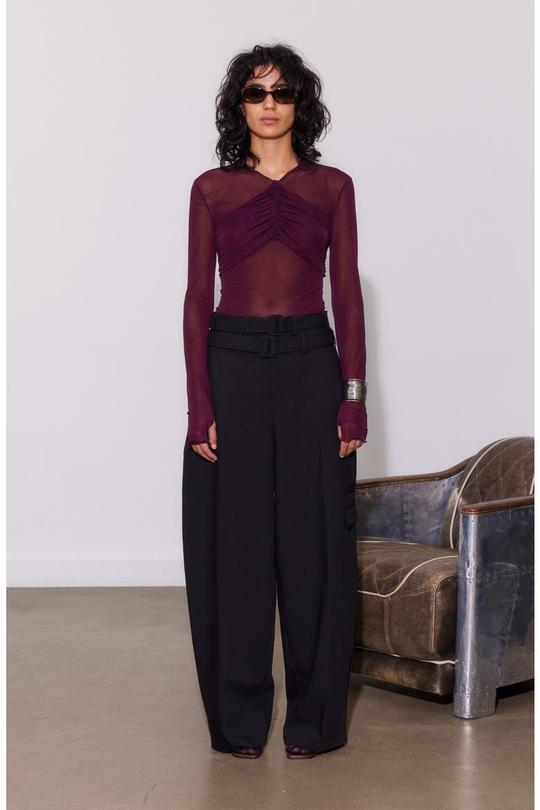 Bordeaux Mesh Draped Top, Alternate, color, Bordeaux