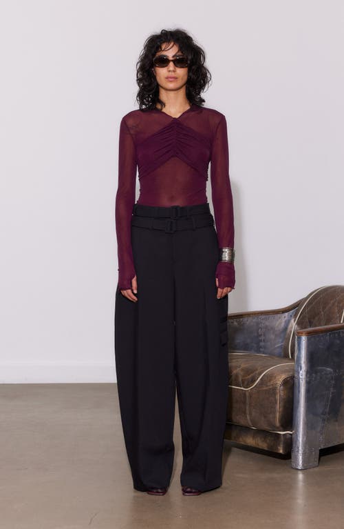 Saemdi Bordeaux Mesh Draped Top In Red