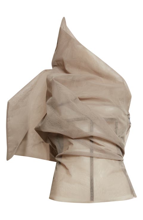 Claudia Sheer Tulle One-Shoulder Top