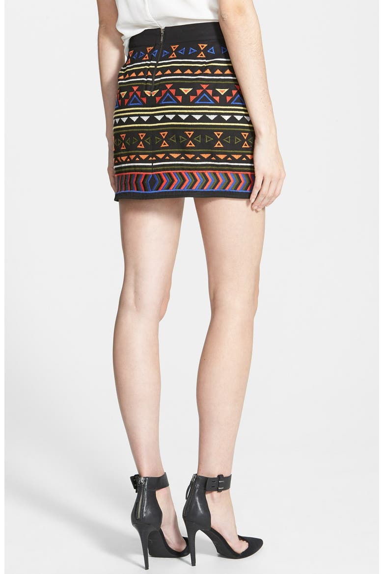 Beaded Geo Print Miniskirt, Alternate, color, BLACK