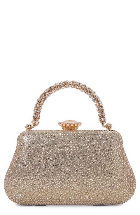 Jewel Handle Rhinestone Clutch