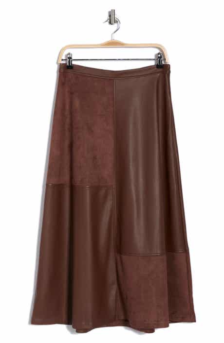 Halogen® Faux Leather & Faux Suede Pieced Midi Skirt
