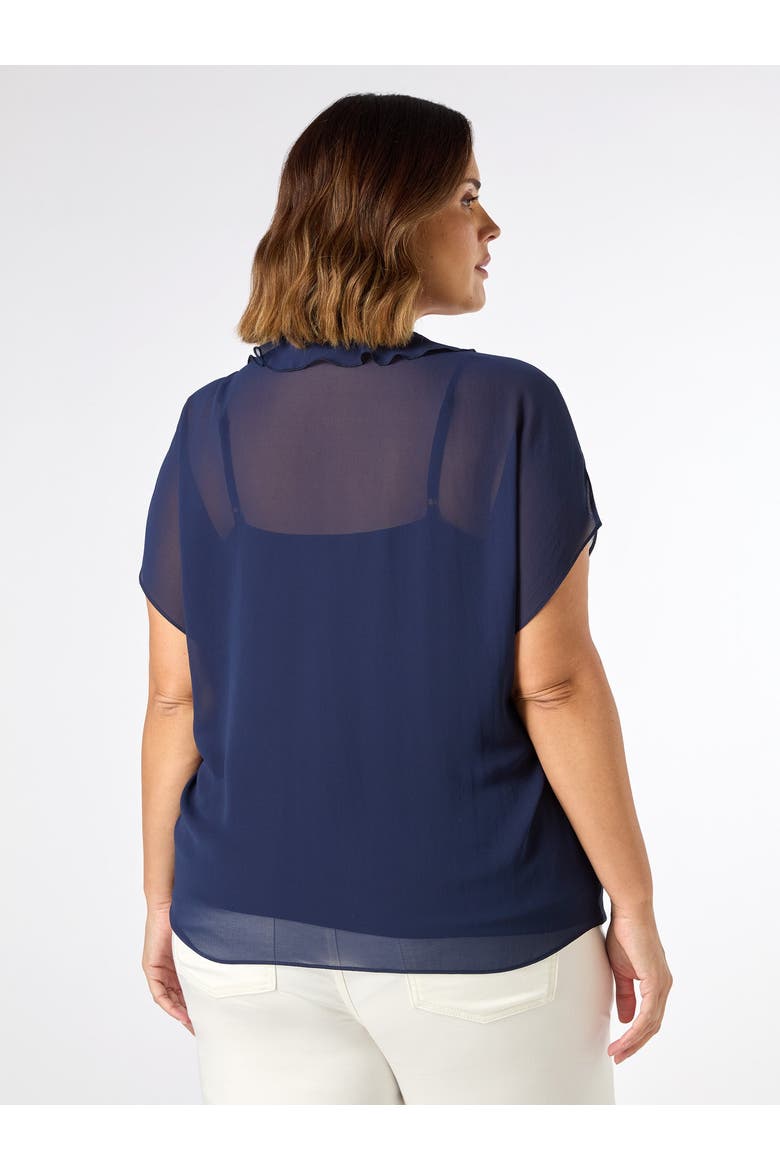 Chiffon Ruffle Short Sleeve Blouse, Alternate, color, Navy