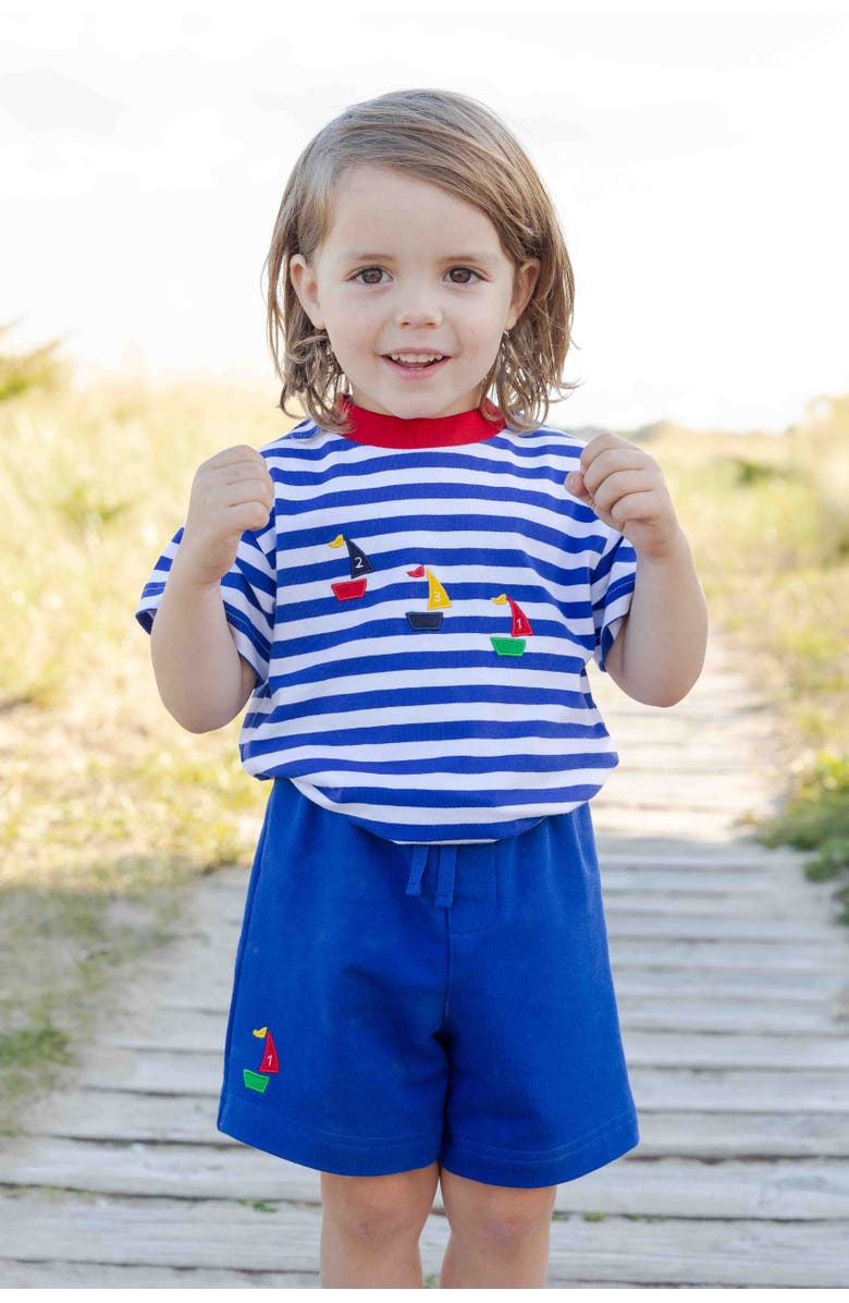 Florence Eiseman Knit Short Set With Sailboats, Alternate, color, Royal/White