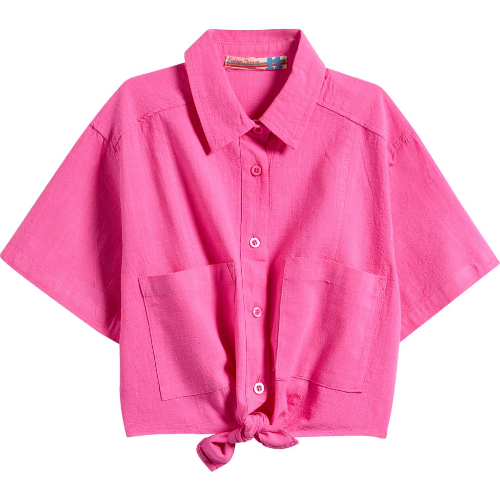 Shop Vintage Havana Kids' Flowy Knotted Shirt In Hot Pink