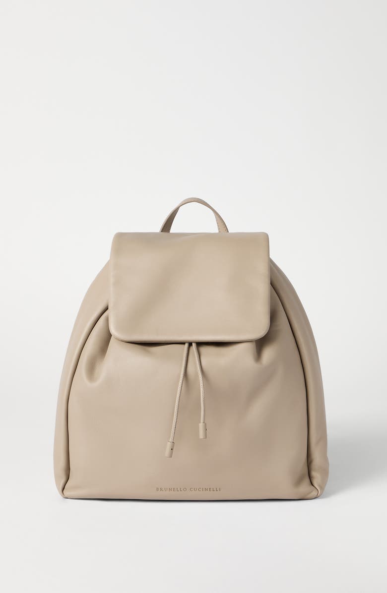Brunello Cucinelli Soft leather Mellow city backpack, Alternate, color, Buff