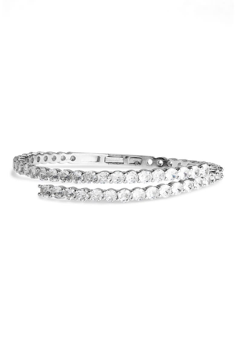 Cubic Zirconia Bypass Bracelet, Main, color, CLEAR- SILVER