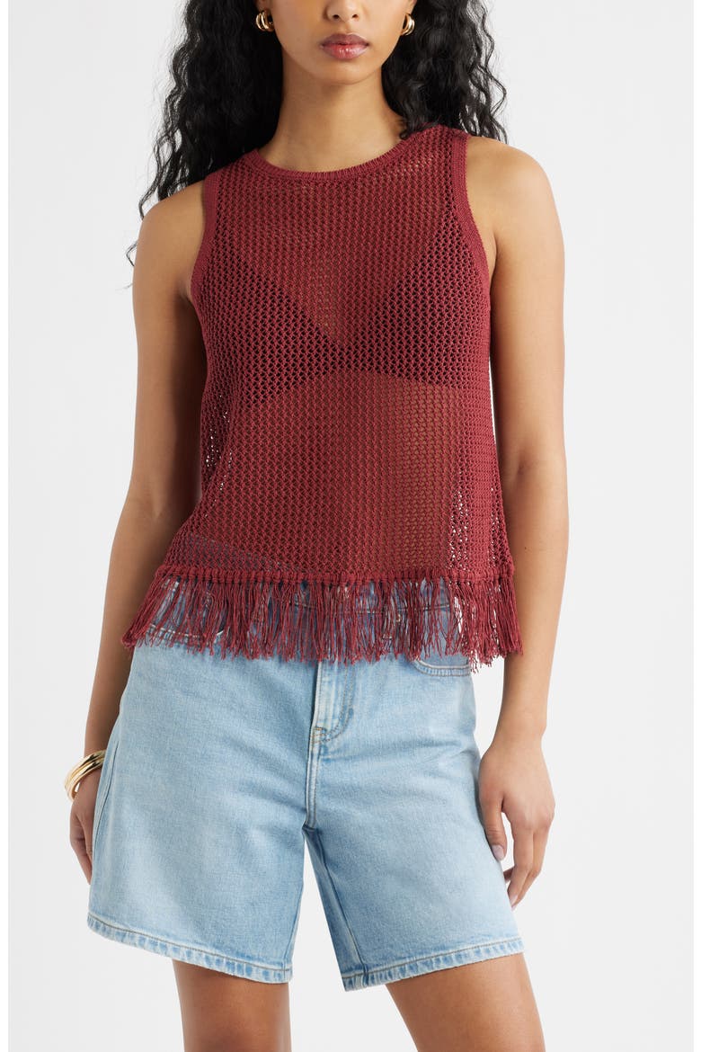Fringe Sleeveless Sweater, Main, color, RED RUBY