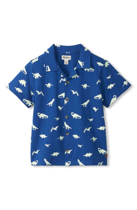 Kids' Glow In The Dark Dinos Button Front Shirt (Little Kid & Big Kid)