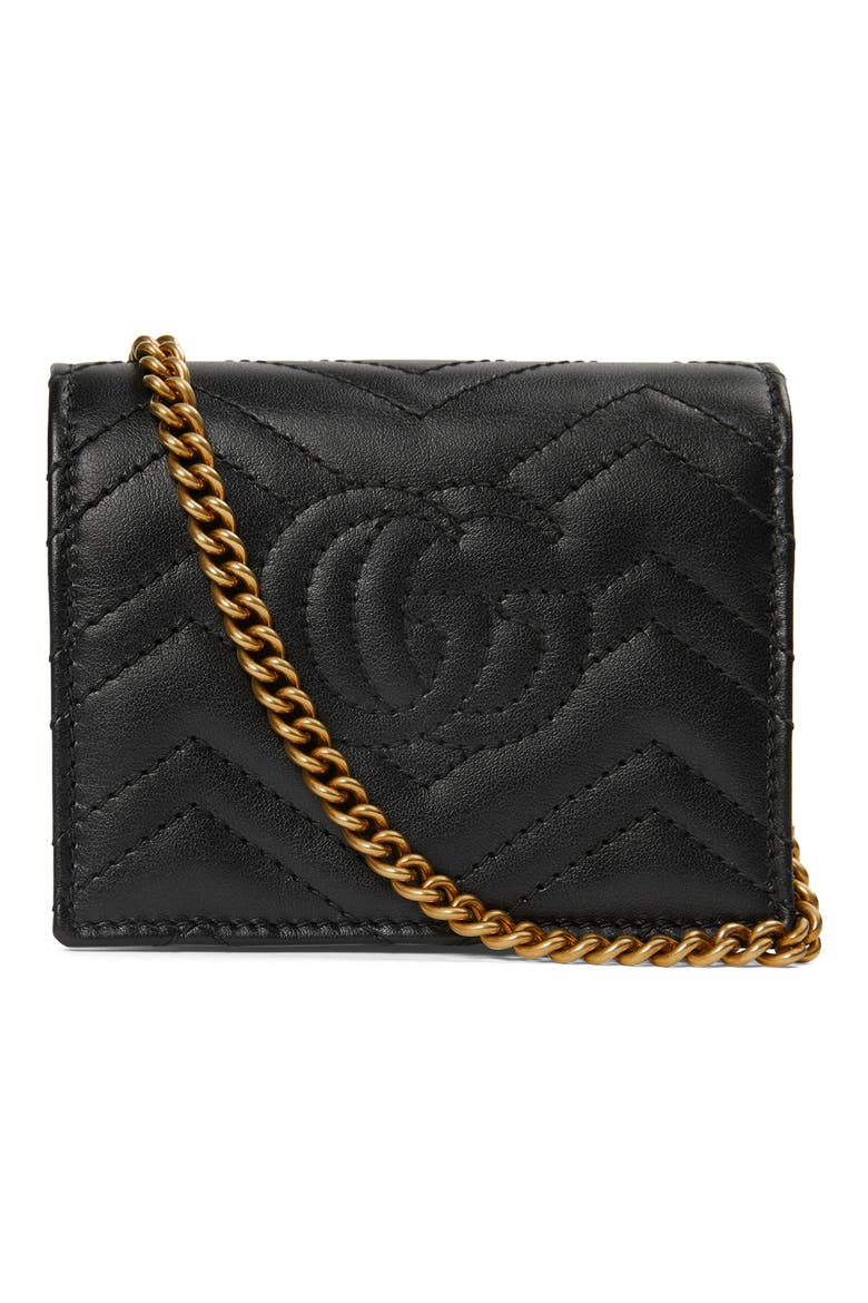 GG 2.0 Matelassé Leather Card Case on a Chain, Alternate, color, NERO