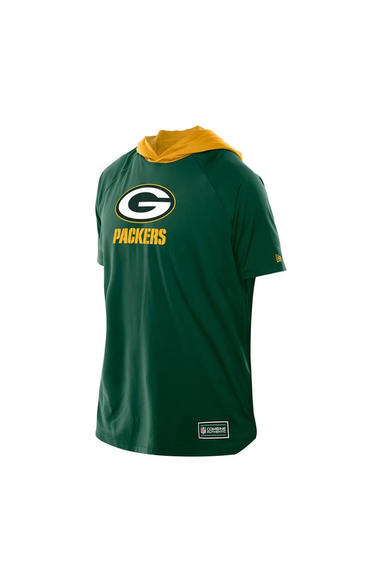 Men's New Era  Green Green Bay Packers Combine Authentic Hooded Raglan Short-Sleeve T-Shirt, Alternate, color, Green