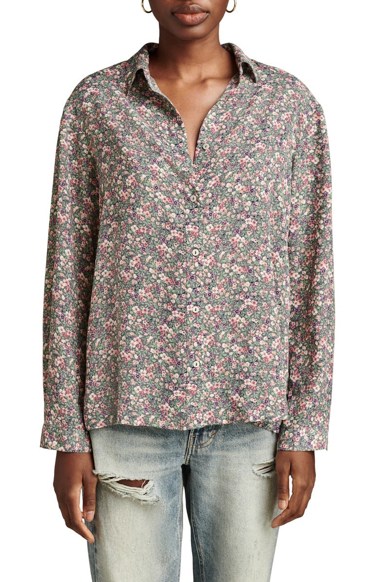 Lucky Brand Floral Pleat Back Button-Up Shirt, Main, color, 