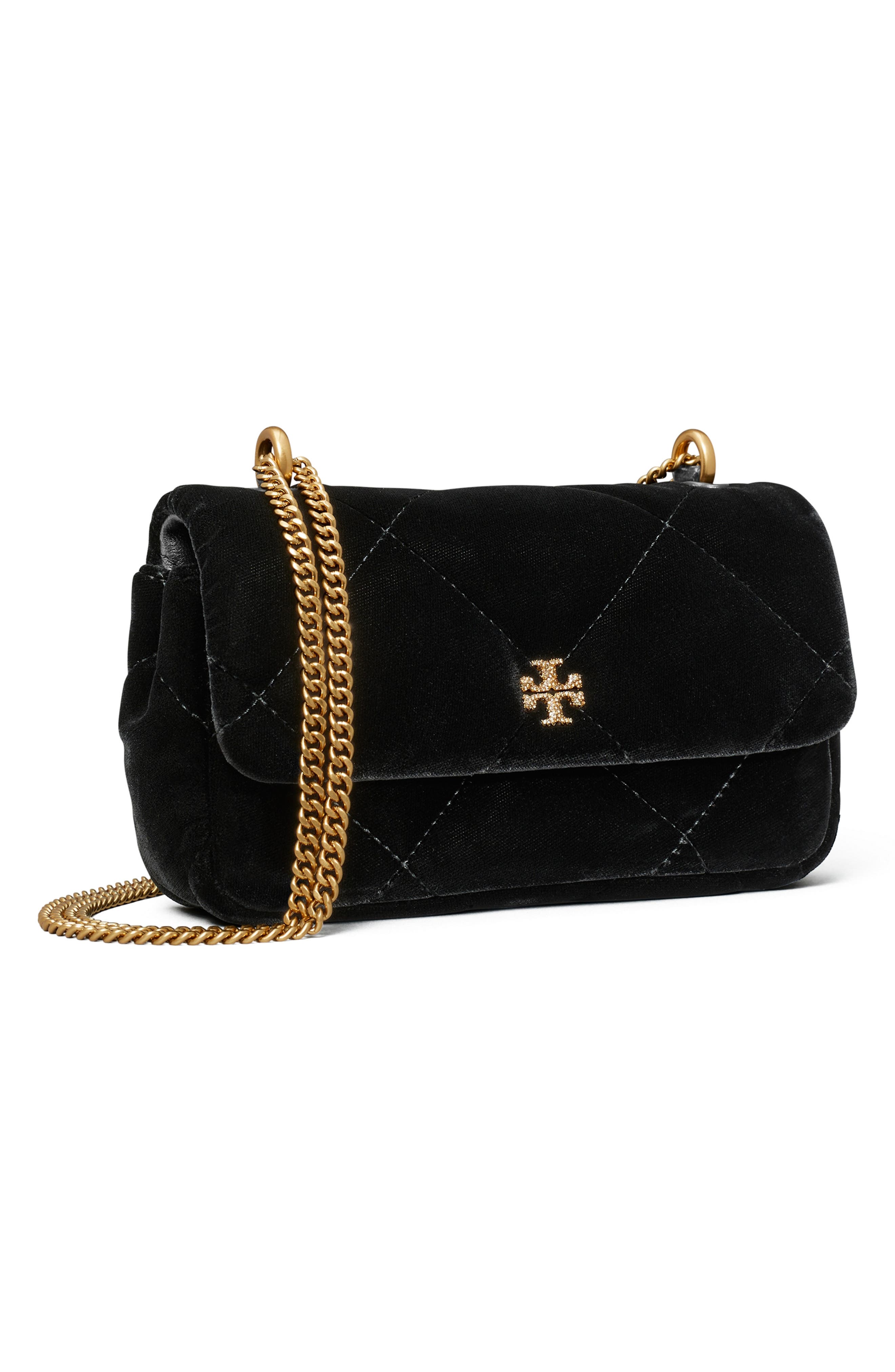Tory Burch Kira Velvet Quilted Convertible Crossbody Bag, Alternate, color, Black